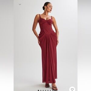 Meshki - Satin Corset Maxi Dress - Wine/Maroon - Size S
